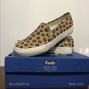 Keds DBL DECK LEOPARD BROWN Canvas Slip-On Shoe